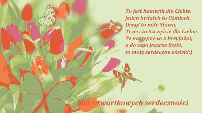 Kartka z tulipanami i motylkami pozdrowienia czwartkowe